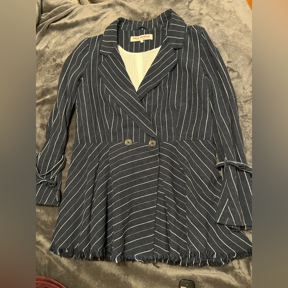 Free People Navy Pinstripe Blazer
